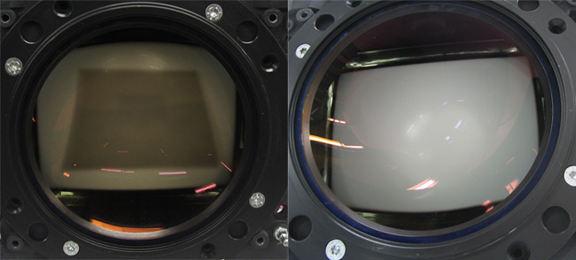 Left: Panasonic P19LUG43HKA with burned raster. Right: refurbished P19LUG43HKA as a clean tube